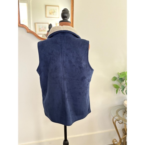 Maxim‎ Studio Vest Womens M Blue Faux Suede Sherpa Lined Sleeveless Jacket - Picture 2 of 5